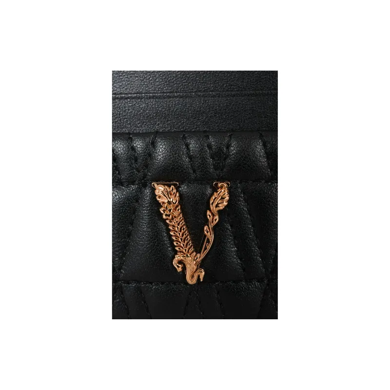 VERSACE Virtus Lambskin Card Holder Women's Black & Gold-4