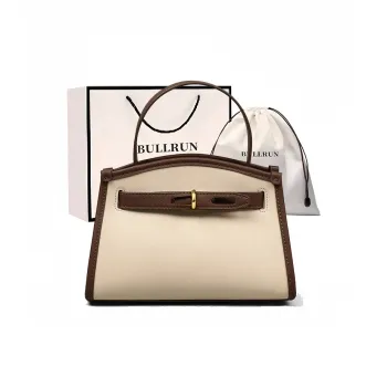 Bullrun Cow Split Leather Handbag Regular Women's Ecru & Coffee