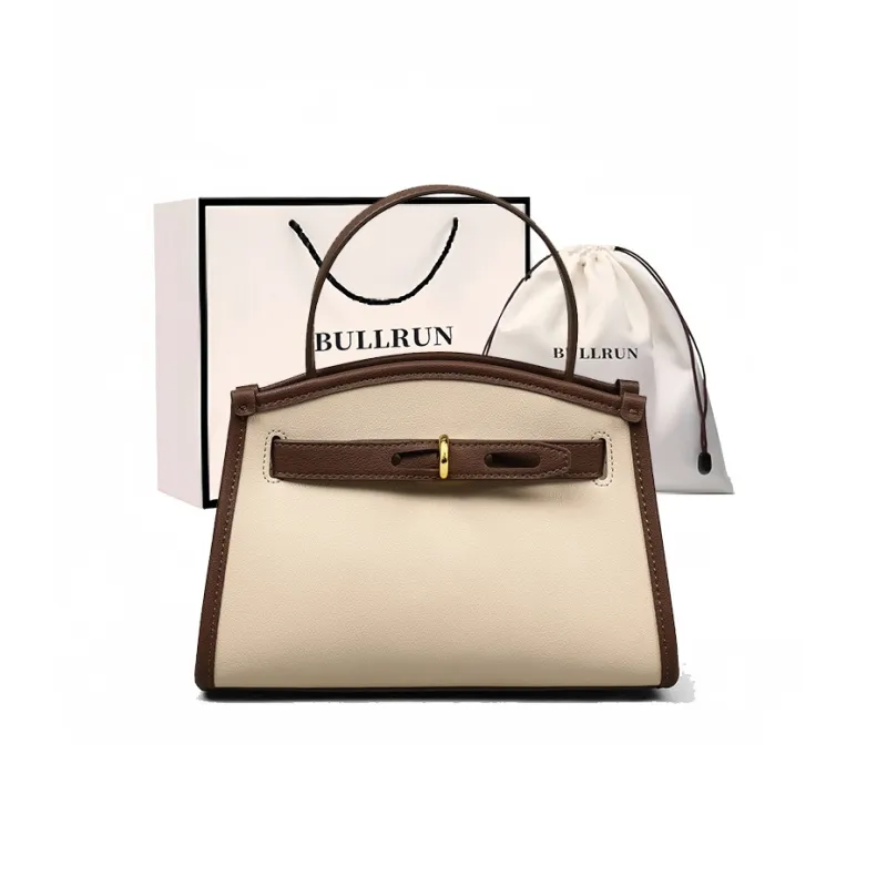 Bullrun Cow Leather Handbag Regular Women's Ecru & Coffee-0