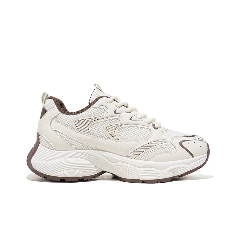 RENBEN Breathable Lightweight Height Increasing Low Top Chunky Sneakers Women's Beige-1