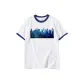 White with Navy Blue Edge