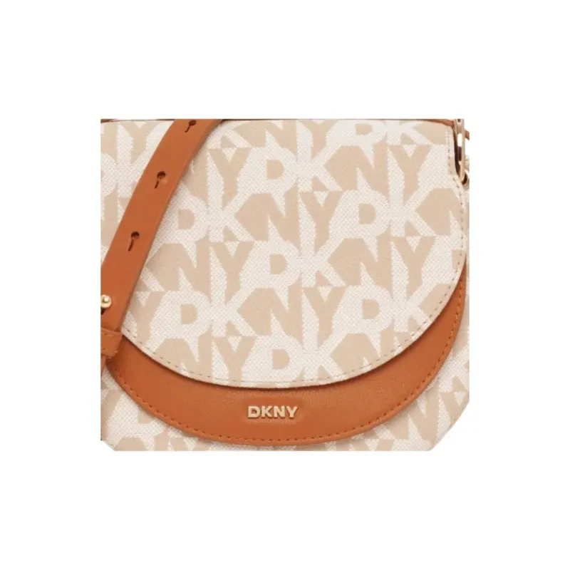 DKNY Leather And Polyester Blend Shoulder Bag Crossbody Bag Medium Size Women's Light Brown-3