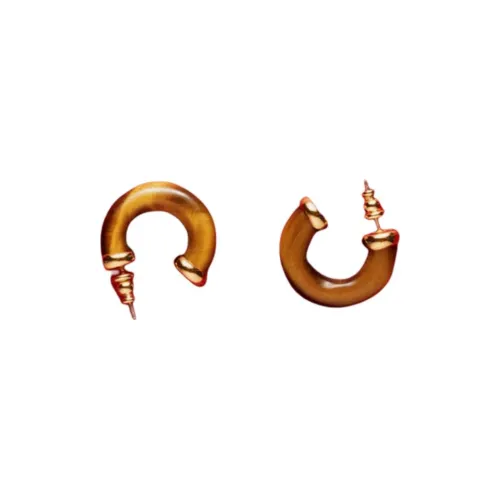 LAZY CIRCLES Brass Plated With 18K Gold Earrings Unisex Red/Brown