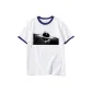 White with Navy Blue Edge