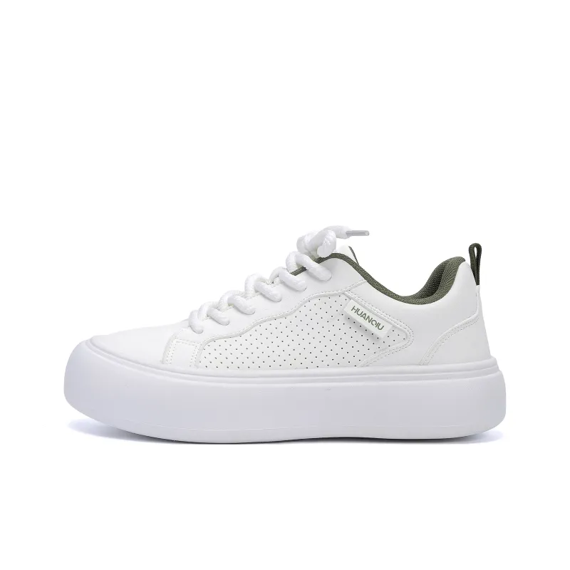 HUANQIU Coverage Lightweight Height Increasing Low Top Skateboard Shoes Men's White Green-0