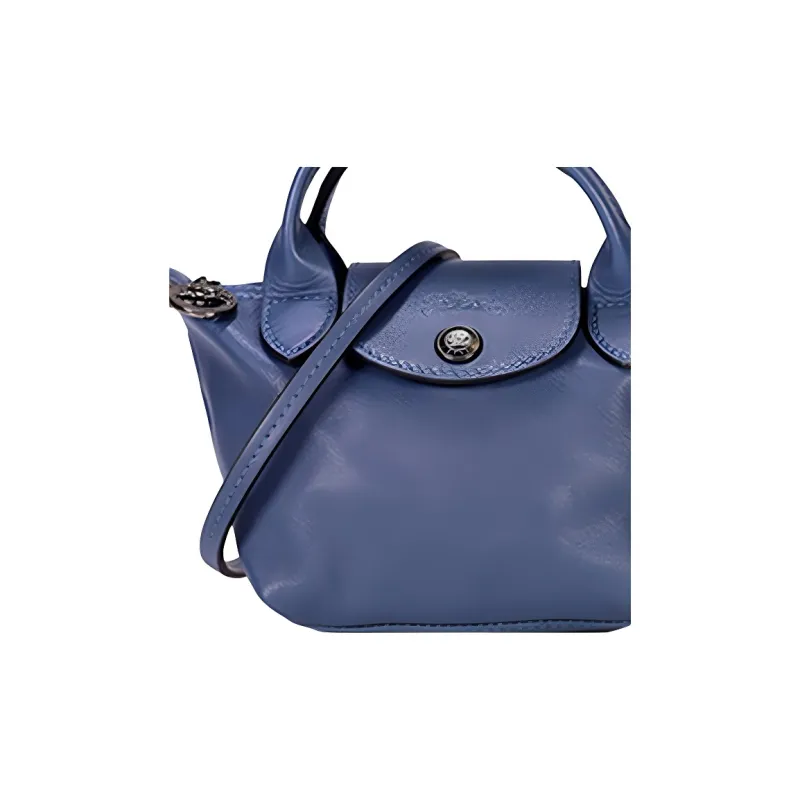LONGCHAMP Le Pliage Cuir Sheepskin Dumpling Bag, One Shoulder Handbag Mini Women's Blue-4