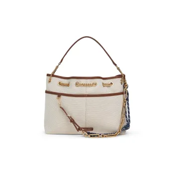 CHARLES&KEITH Fabric, Canvas One Shoulder Tote, Crossbody Bag Medium Size Women's Taupe Canvas Beige/Taupe
