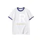 White with Navy Blue Edge