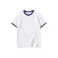 White with Navy Blue Edge
