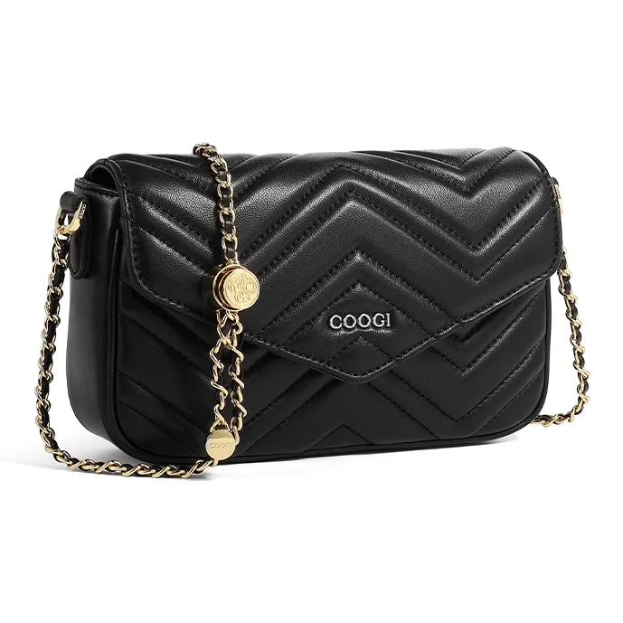 COOGI Synthetic Leather Shoulder Bag Medium Size Women's Ecru/Black/Pink-1