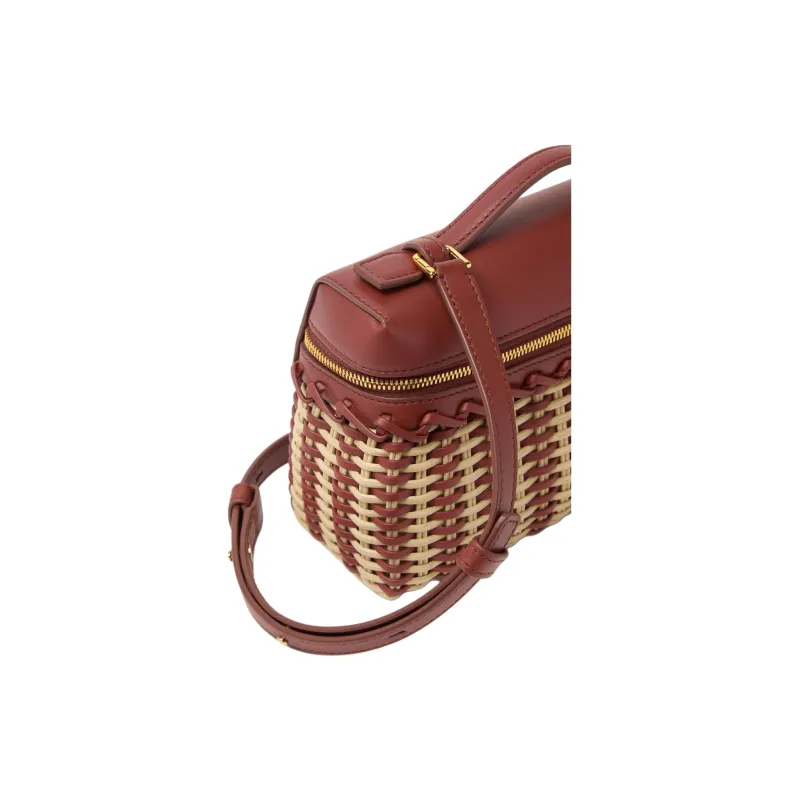 Loro Piana ExtraPocket Rattan One Shoulder Clutch Handbag Women's Malt & Dark Red-5
