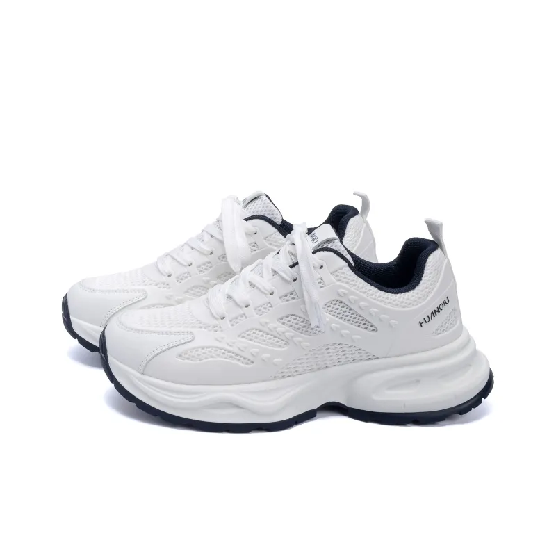 HUANQIU Abrasion Resistant Coverage Lightweight Low Top Chunky Sneakers Men's White Blue-1