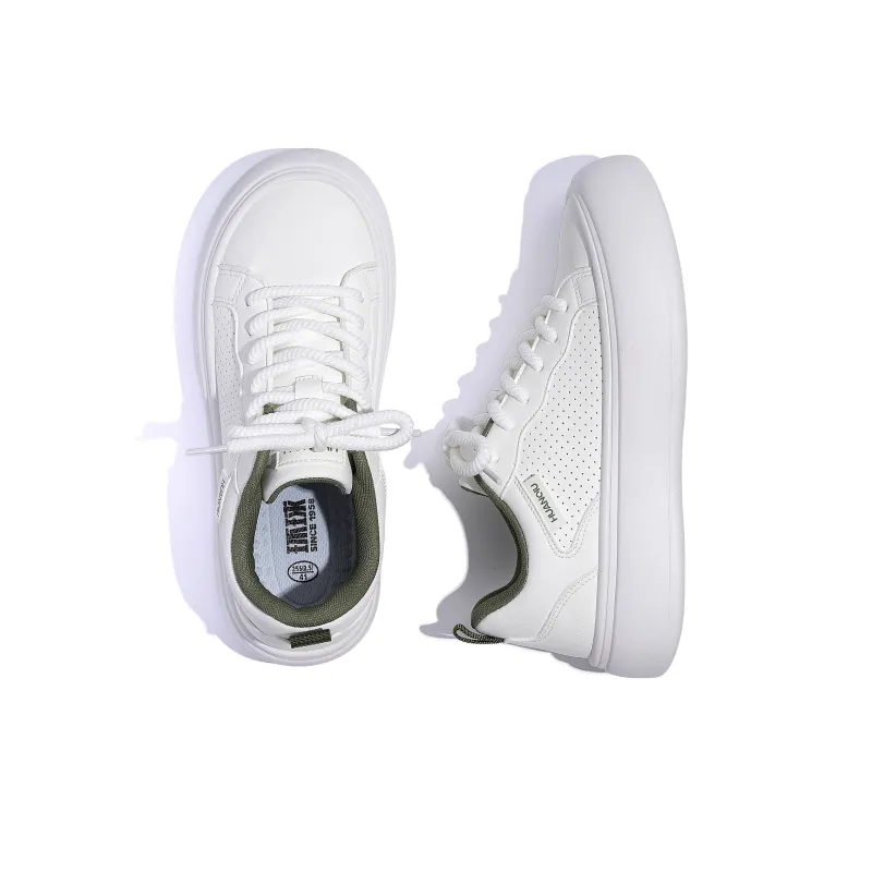 HUANQIU Coverage Lightweight Height Increasing Low Top Skateboard Shoes Men's White Green-5