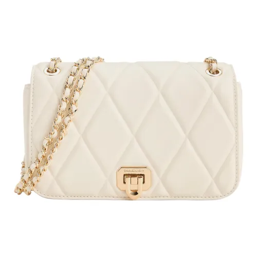CHARLES&KEITH PU Small Square Shoulder Bag, Crossbody Bag Trumpets Women's Cream Milk White/Black/Light Pink Light Pink
