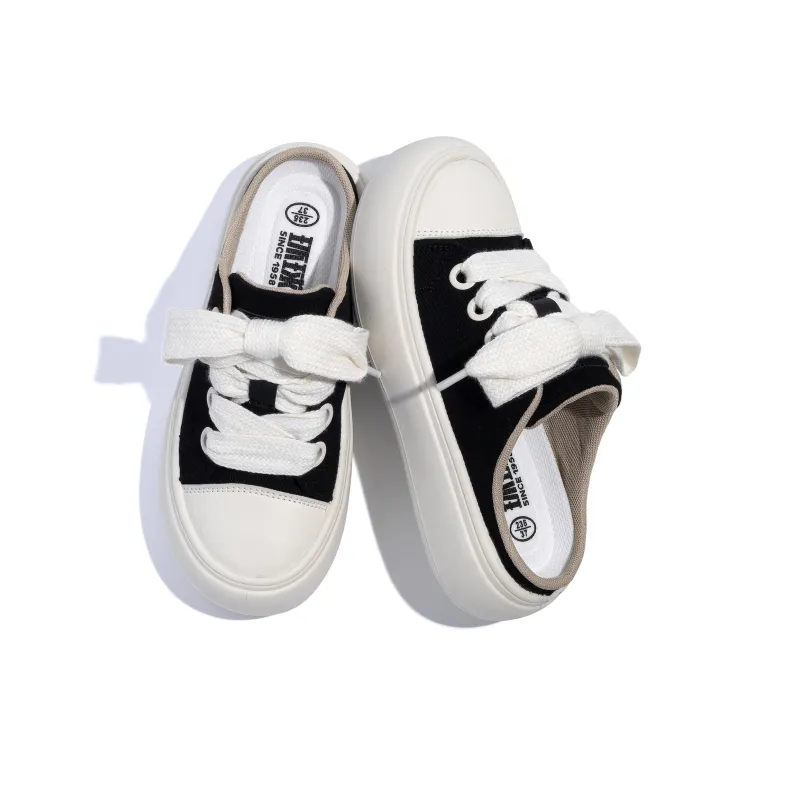 HUANQIU Leather Patchwork Abrasion Resistant Slip Resistant Closed Toe Slippers Women's Black-4