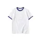 White with Navy Blue Edge