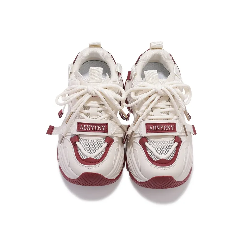 SNXR Shock Absorbers With Slip Resistant Features Low Top Chunky Sneakers Women's Beige Red-3