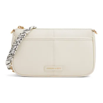 CHARLES&KEITH PU Crossbody Bag, Shoulder Bag Trumpets Women's Cream Milk White/Black