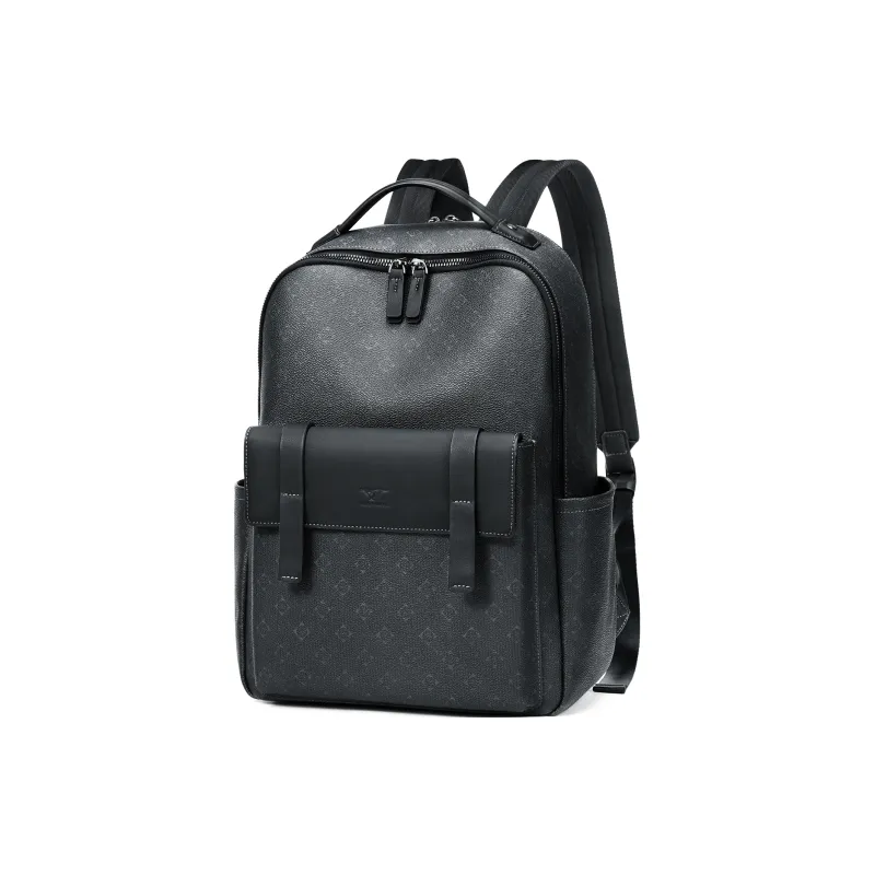 SEPTWOLVES Synthetic Leather High School Student Backpack Laptop Bag Unisex QPL Men's Black-2