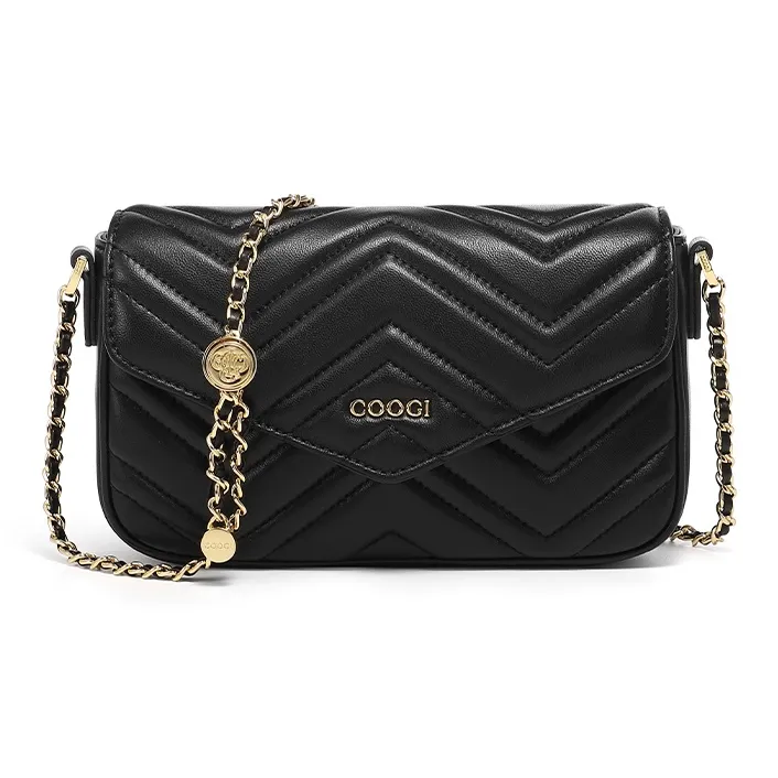 COOGI Synthetic Leather Shoulder Bag Medium Size Women's Ecru/Black/Pink-0