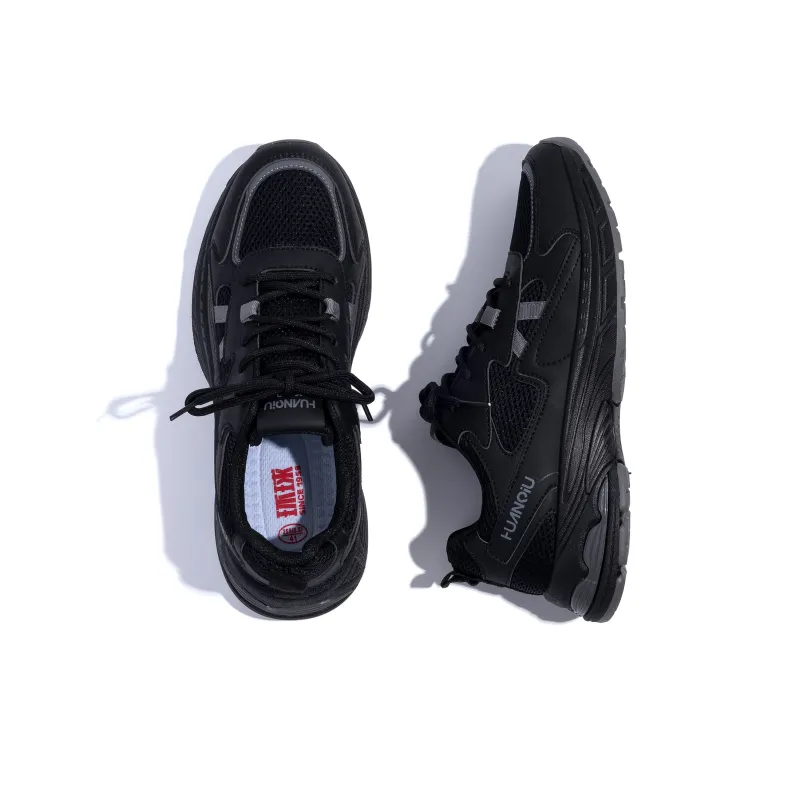 HUANQIU Abrasion Resistant Breathable Height Increasing Low Top Chunky Sneakers Men's Black Gray-6