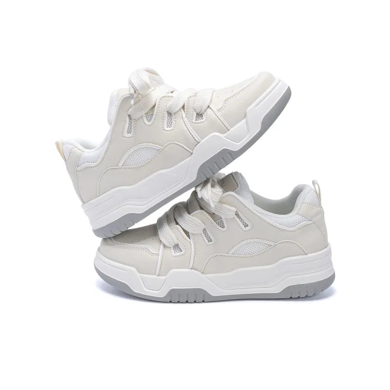 HUANQIU Abrasion Resistant Breathable Height Increasing Low Top Skateboard Shoes Men's Beige-2