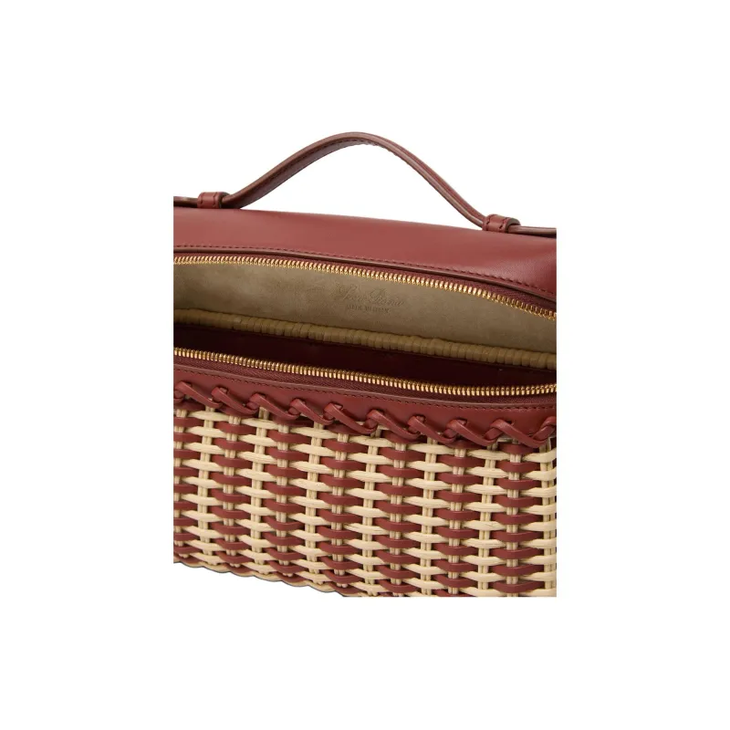 Loro Piana ExtraPocket Rattan One Shoulder Clutch Handbag Women's Malt & Dark Red-3