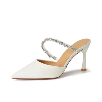 Zubumei Rubber Sole Rhinestone Abrasion Resistant Closed Toe Slippers Women's