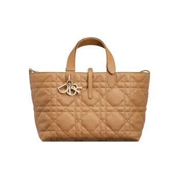 DIOR Cow Leather Handbag Medium Size Women's Light Gold