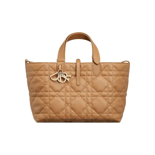 DIOR Cow Leather Handbag Medium Size Women's Light Gold