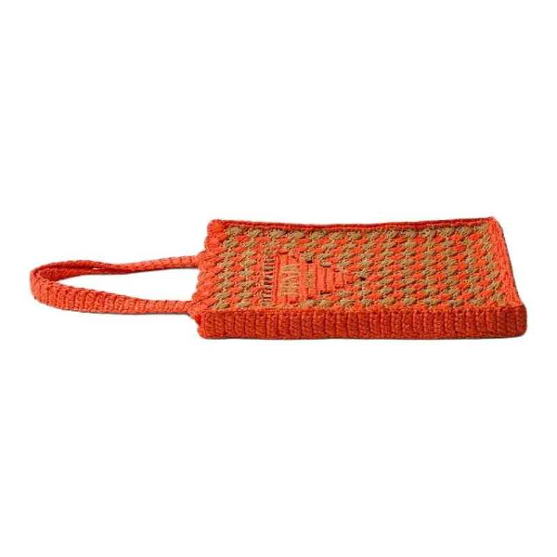 PRADA Viscose Handbag Women's Orange Red With Charcoal Candy-1