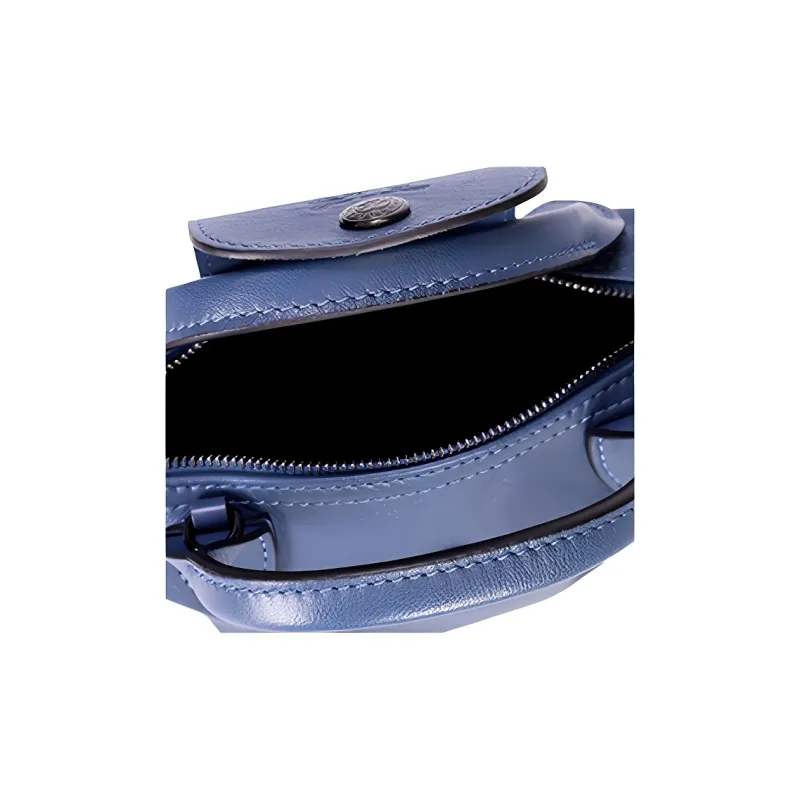 LONGCHAMP Le Pliage Cuir Sheepskin Dumpling Bag, One Shoulder Handbag Mini Women's Blue-5