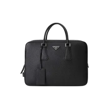 PRADA Cow Leather Briefcase Men's Black