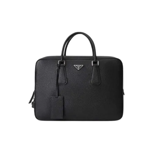 PRADA Cow Leather Briefcase Men's Black