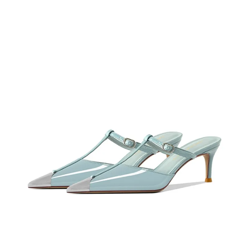 Lan Miao Rubber Sole Closed Toe Slippers Women's Blue-1