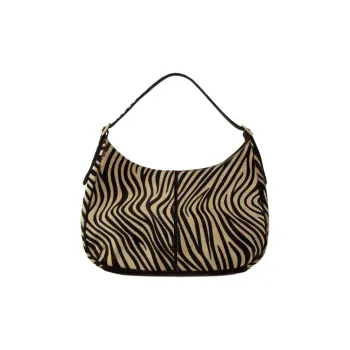 Rouje Cow Leather Hobo Bag Handbag Large Size Women's Black & Beige