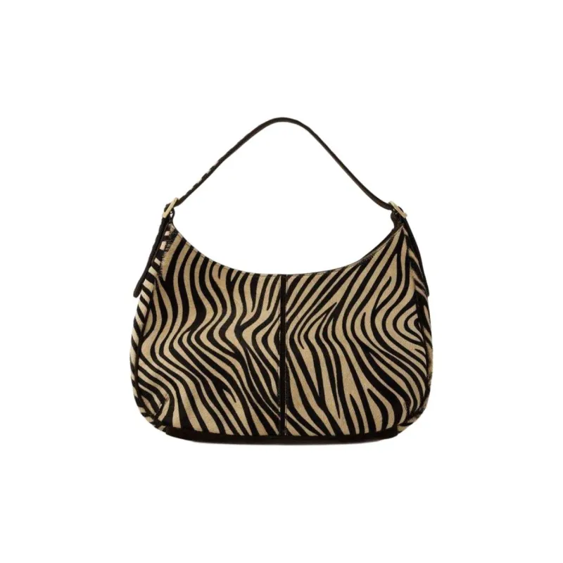 Rouje Cow Leather Hobo Bag Handbag Tubas Women's Black & Beige-0