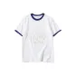 White with Navy Blue Edge