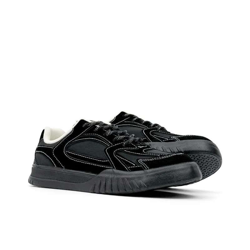 Mengsai Cushioning, Wear Resistant Low Top Skateboard Shoes Men's Black With White Stitching-3