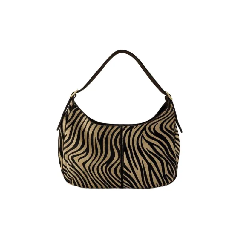 Rouje Cow Leather Hobo Bag Handbag Tubas Women's Black & Beige-2