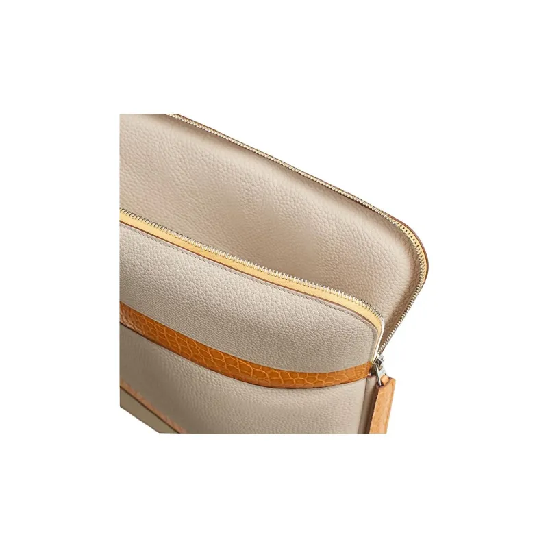 HERMES Leather Briefcase Unisex Light Gray & Gold-4