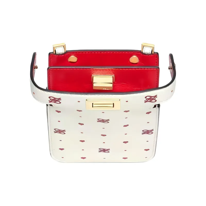 FENDI Peekaboo Leather Cell Phone Pouch Clutch Shoulder Bag Crossbody Bag Women's White/Red-2