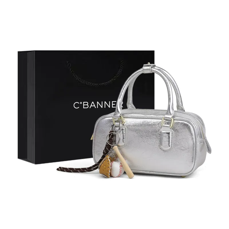 C°BANNER Cow Leather Shoulder Bag, Crossbody Bag, Handbag Trumpets Women's Silver-0