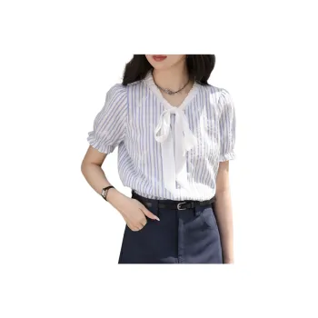 Alxnan Crop Tops Women's Blue White Stripes