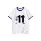 White with Navy Blue Edge