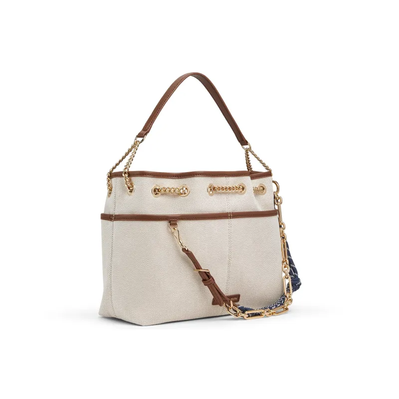 CHARLES&KEITH Fabric, Canvas Shoulder Bag, Crossbody Bag Medium Size Women's Taupe Canvas Beige/Taupe-1