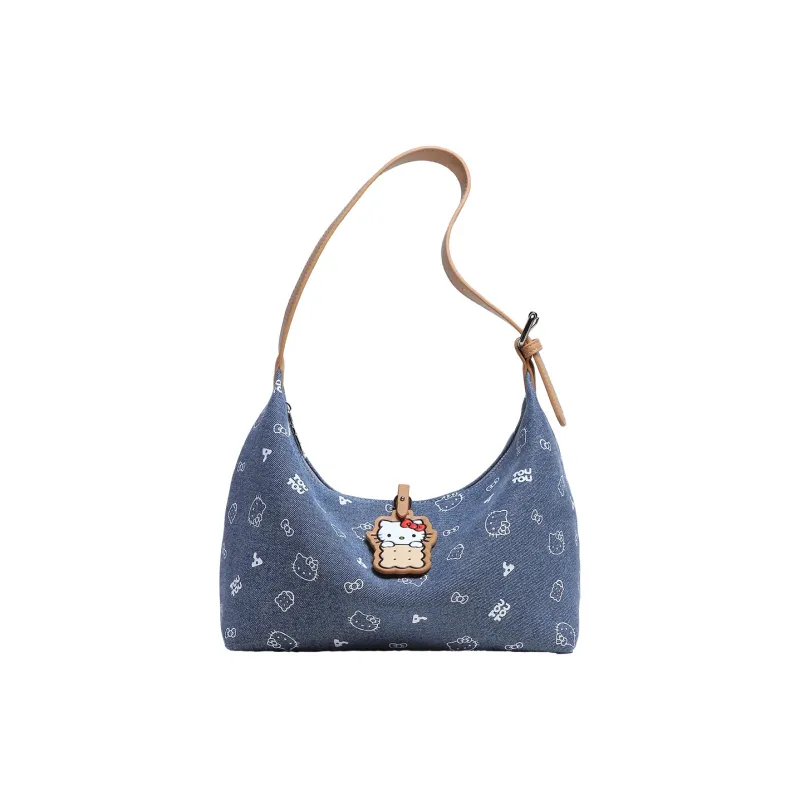 TOUTOU Hello Kitty Collaboration Hello Kitty Fabric Underarm Shoulder Bag Regular Women's Denim Blue-11