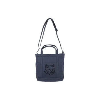 Maison Kitsune Cotton Tote Bag, Shopping Bag, Shoulder Bag, Handbag Small Size Women's Blue
