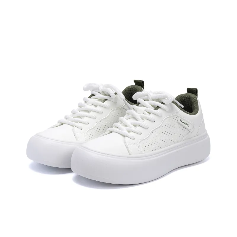 HUANQIU Coverage Lightweight Height Increasing Low Top Skateboard Shoes Men's White Green-3