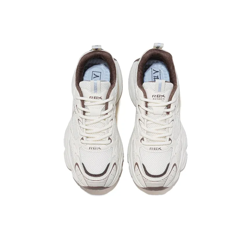 RENBEN Breathable Lightweight Height Increasing Low Top Chunky Sneakers Women's Beige-3